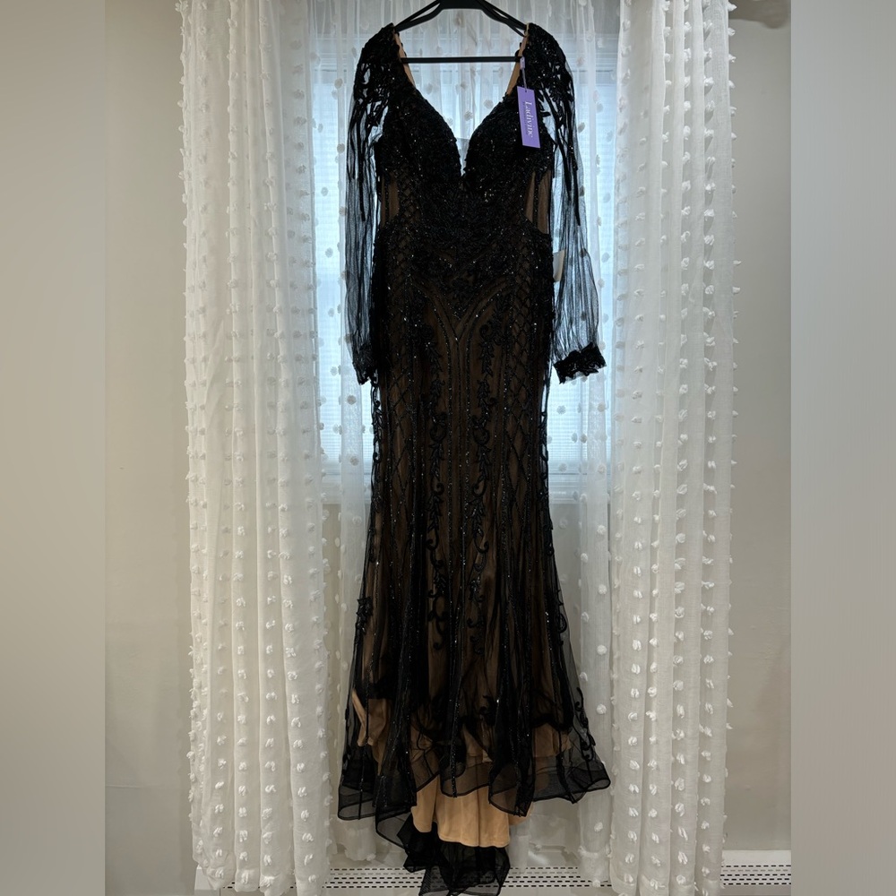 ladivine black crystal embellished sheath gown